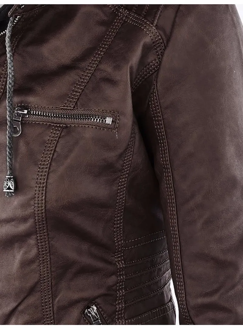 VenusFox Windproof Faux Leather Jacket Plus Size