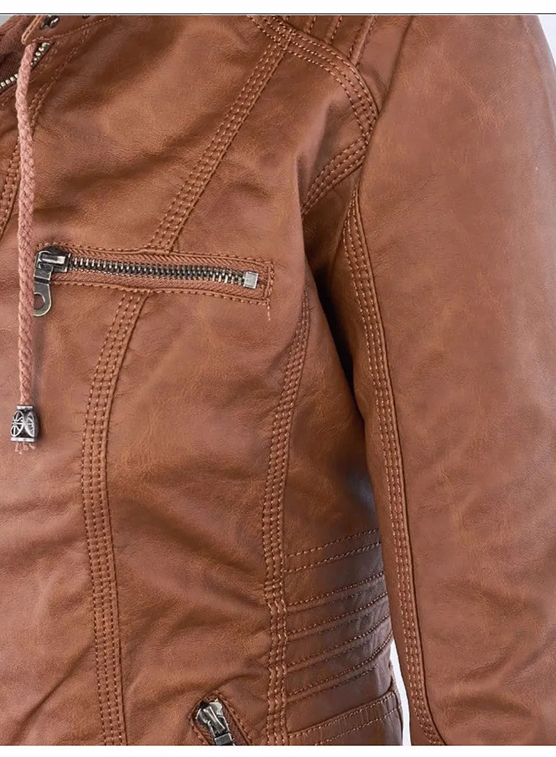VenusFox Windproof Faux Leather Jacket Plus Size