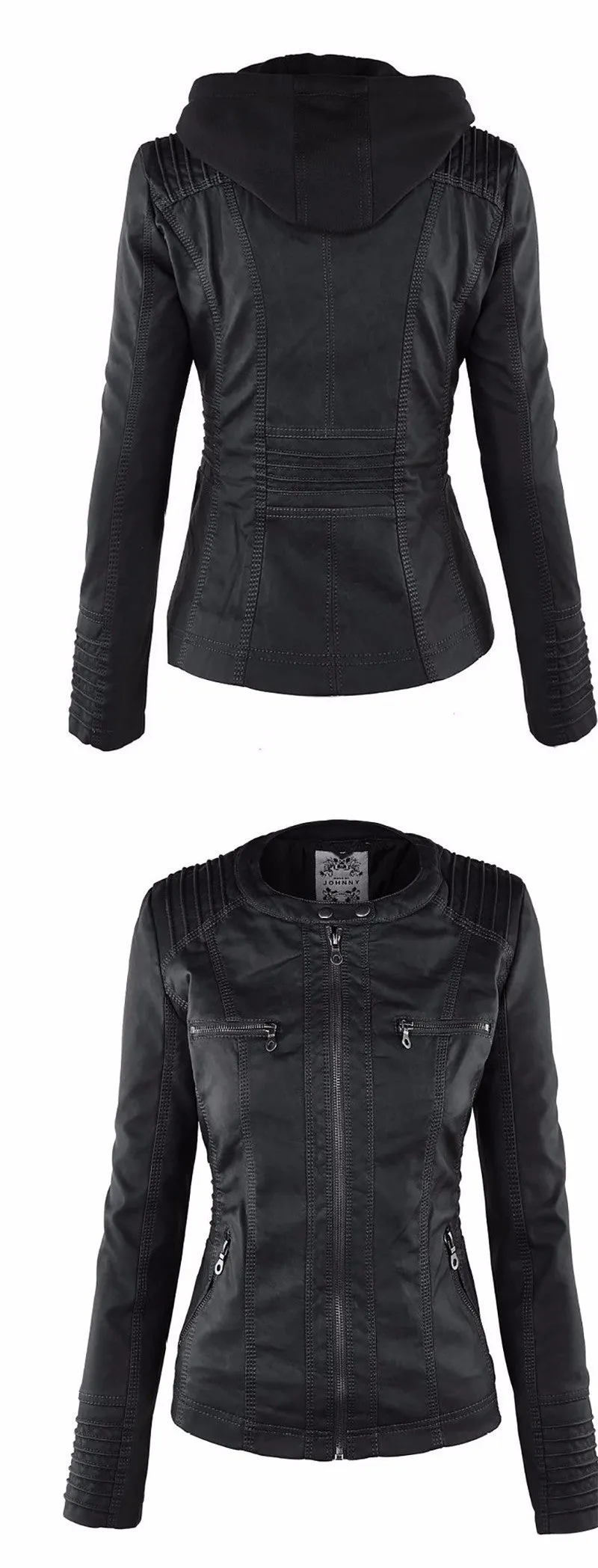 VenusFox Windproof Faux Leather Jacket Plus Size