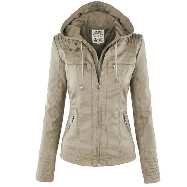 VenusFox Windproof Faux Leather Jacket Plus Size