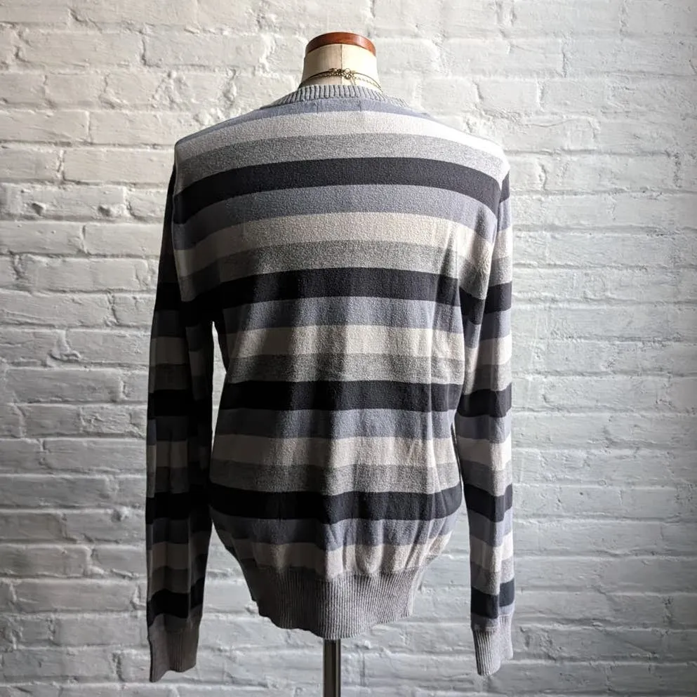 Vintage Neutral Striped Knit Sweater Minimalist Grunge Skate Preppy Grandpa Top