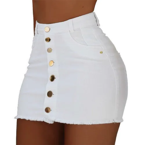 Women Button Denim Jeans Bodycon Mini Skirts
