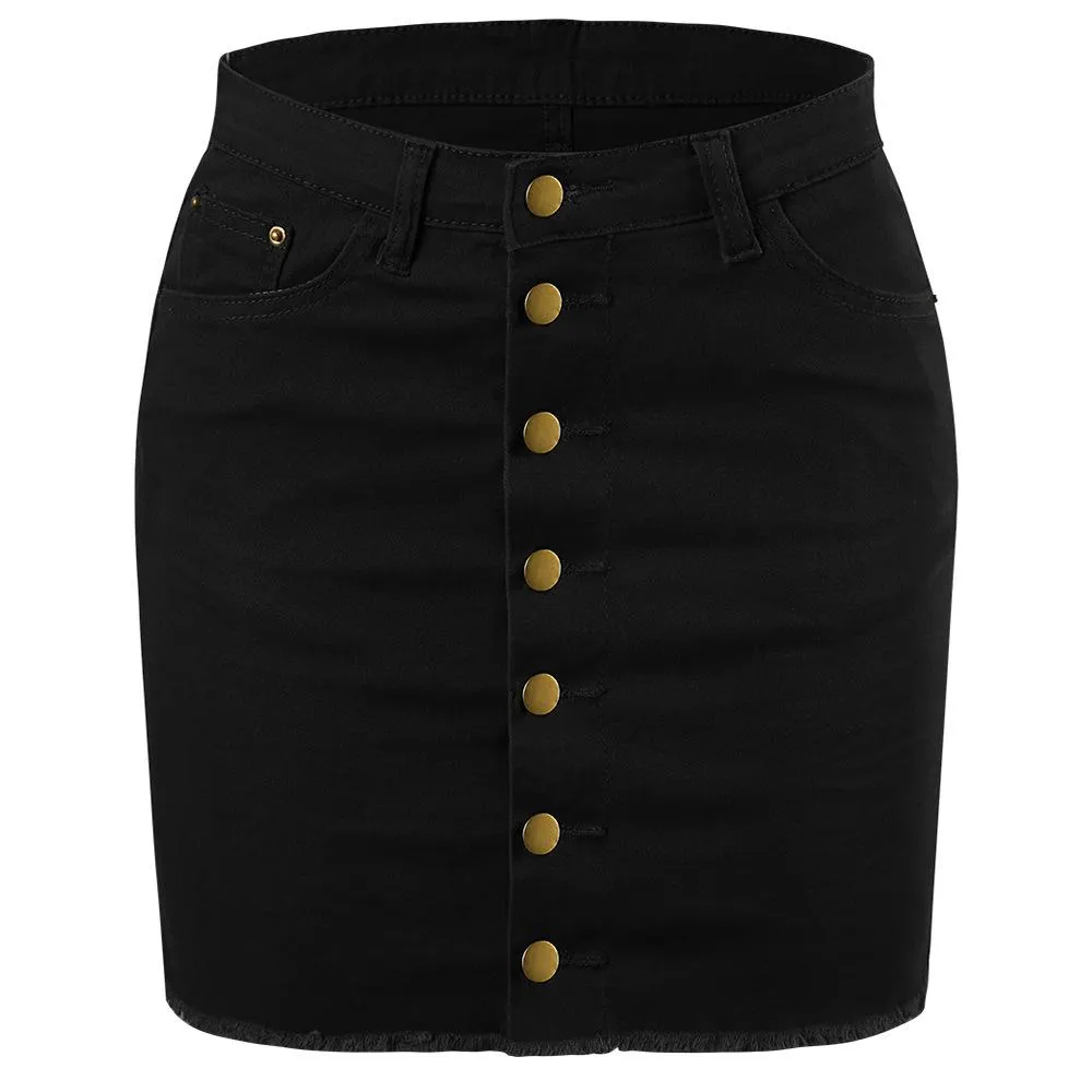 Women Button Denim Jeans Bodycon Mini Skirts
