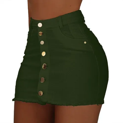 Women Button Denim Jeans Bodycon Mini Skirts