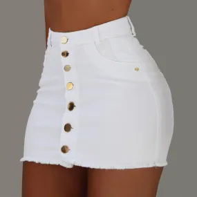 Women Button Denim Jeans Bodycon Mini Skirts