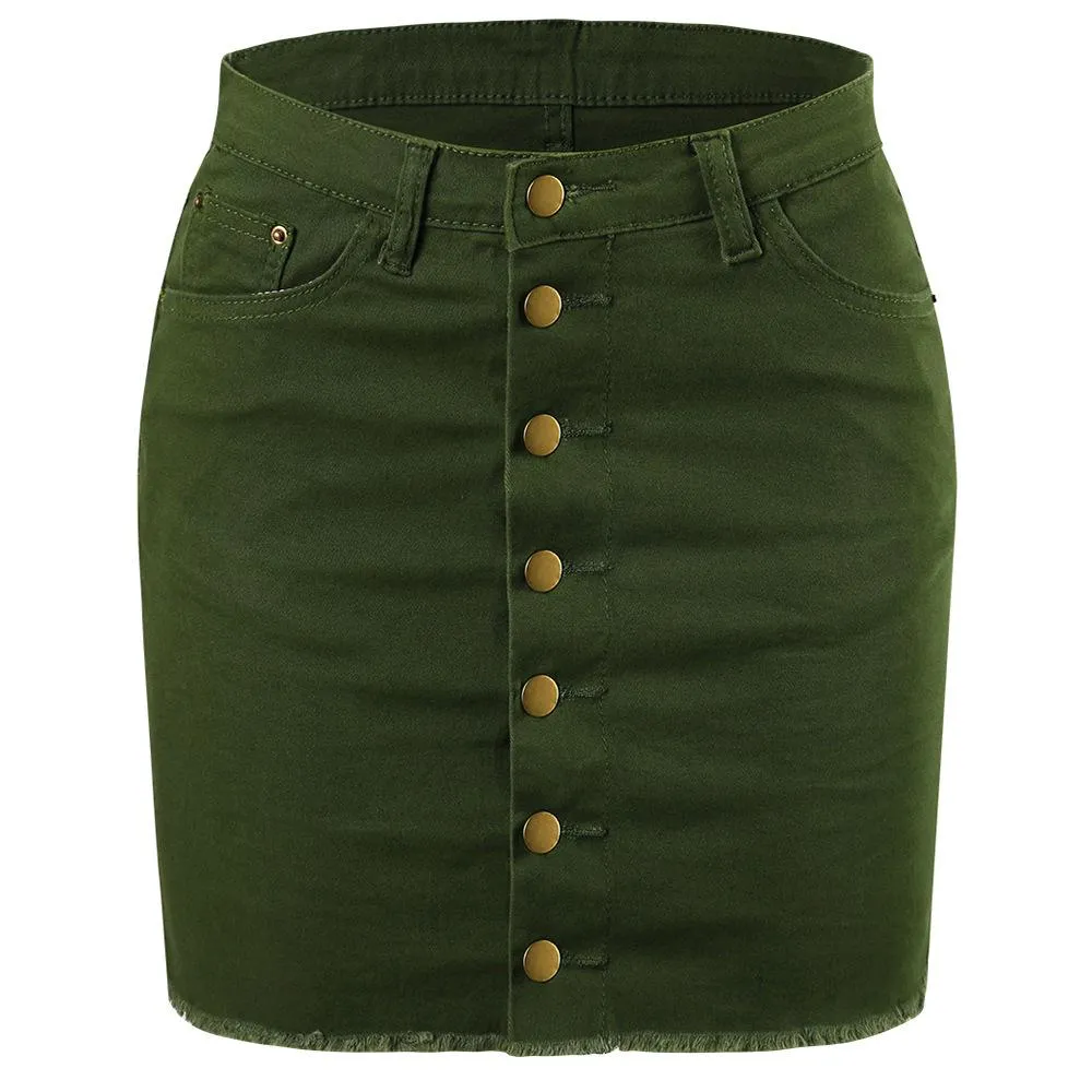 Women Button Denim Jeans Bodycon Mini Skirts