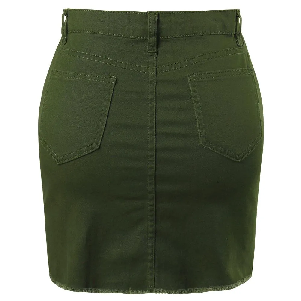Women Button Denim Jeans Bodycon Mini Skirts