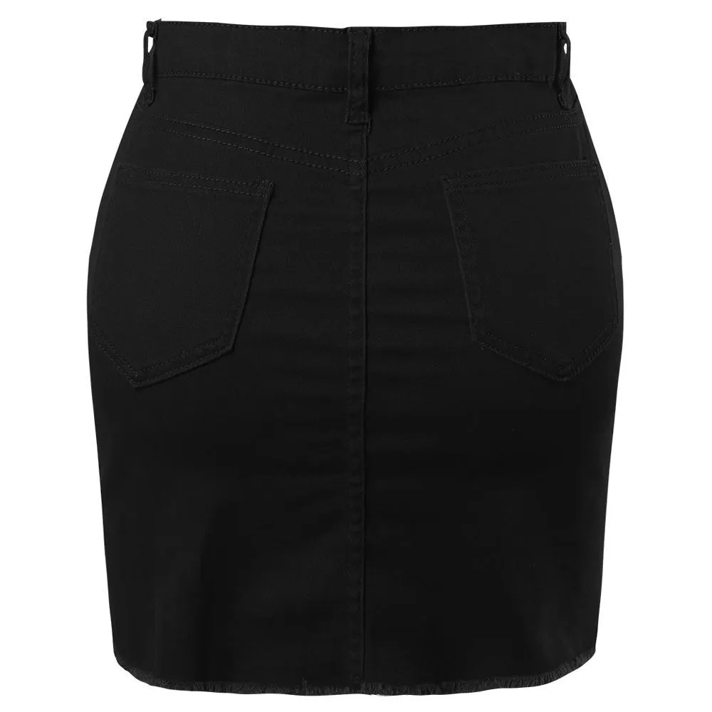 Women Button Denim Jeans Bodycon Mini Skirts