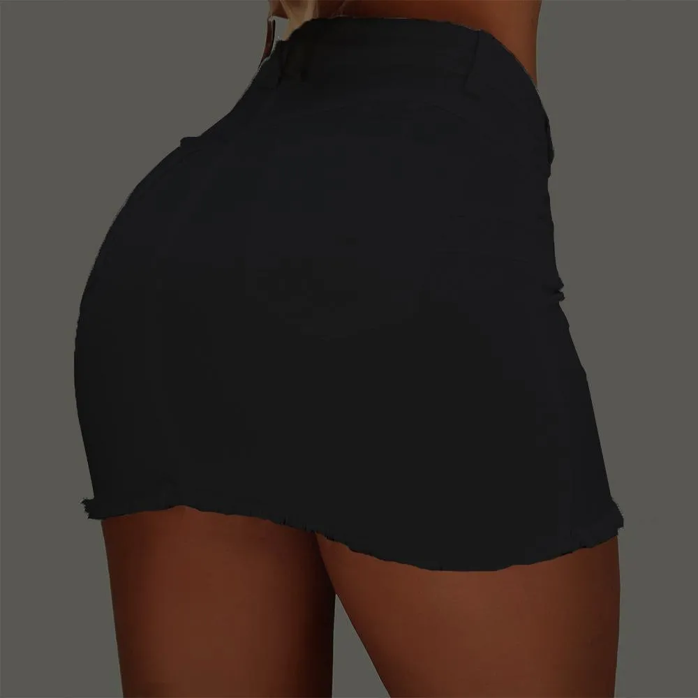 Women Button Denim Jeans Bodycon Mini Skirts