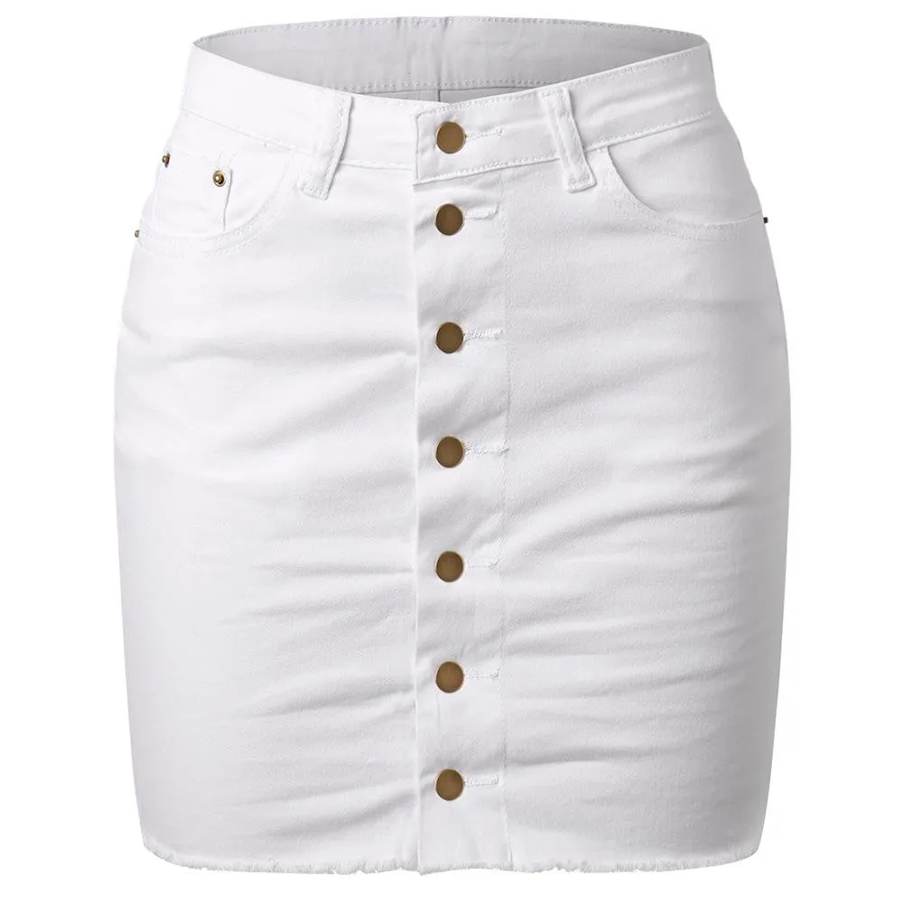 Women Button Denim Jeans Bodycon Mini Skirts