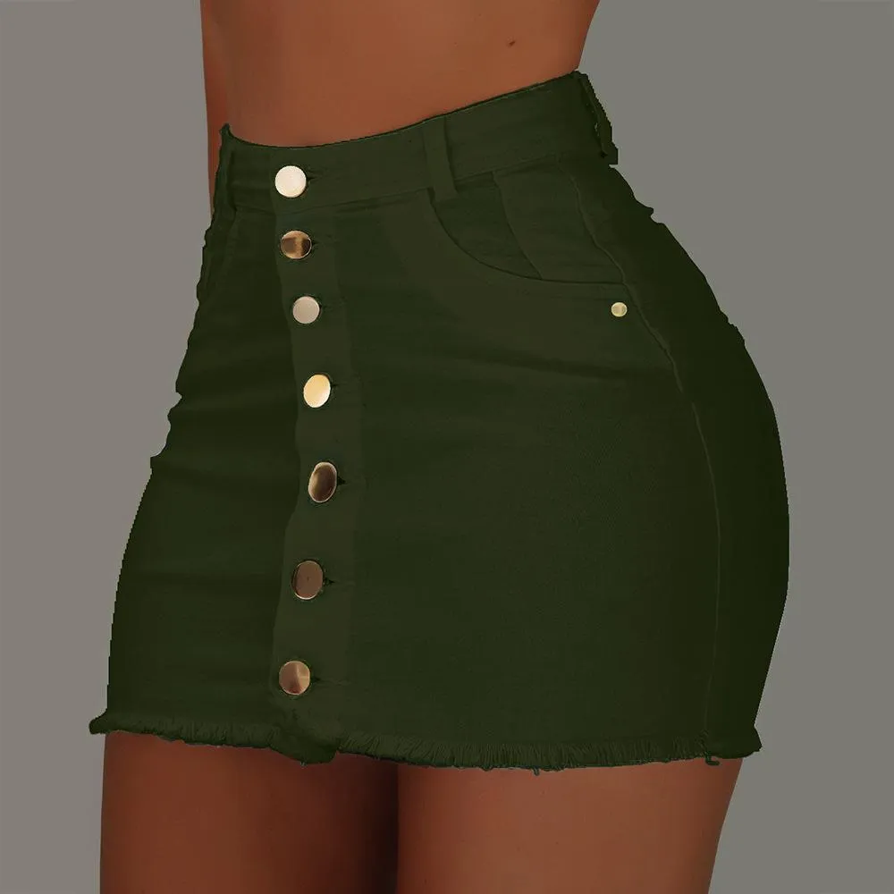 Women Button Denim Jeans Bodycon Mini Skirts