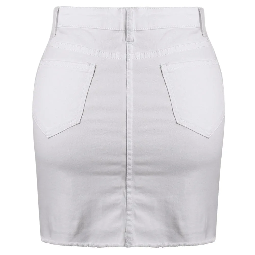 Women Button Denim Jeans Bodycon Mini Skirts