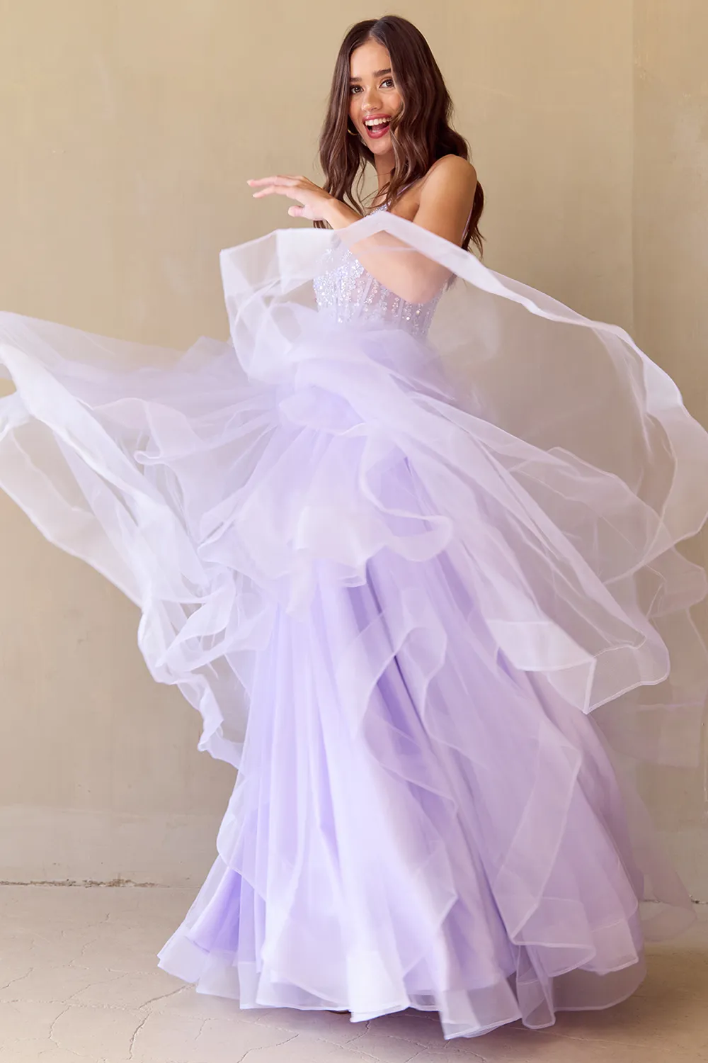 ZINNIA Layered Tulle A Line Prom & Formal Dress